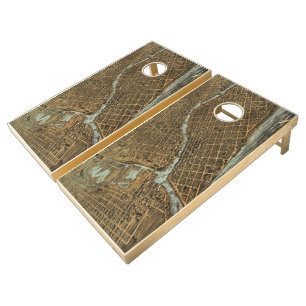 Vintage Pictorial Map of Milwaukee (1872) Cornhole Set