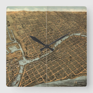 Vintage Pictorial Map of Milwaukee (1872) Square Wall Clock