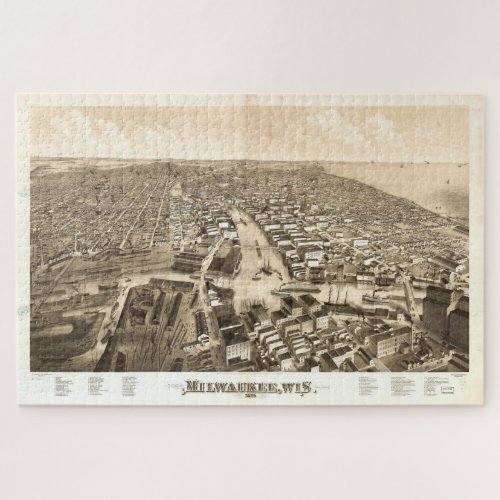 Vintage Pictorial Map of Milwaukee WI 1879 Jigsaw Puzzle