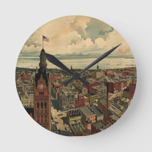 Vintage Pictorial Map of Milwaukee WI 1898 Round Clock