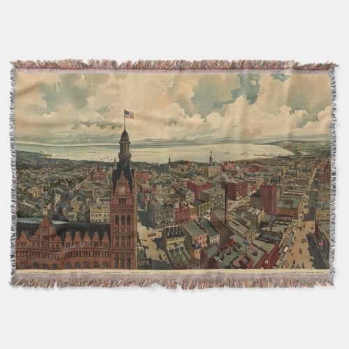 Vintage Pictorial Map of Milwaukee WI 1898 Throw Blanket