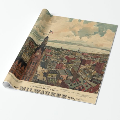 Vintage Pictorial Map of Milwaukee WI 1898 Wrapping Paper