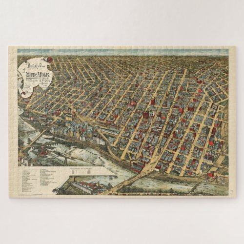 Vintage Pictorial Map of Minneapolis MN 1891 Jigsaw Puzzle