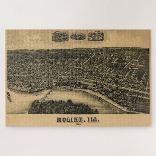 Vintage Pictorial Map of Moline IL 1889 Jigsaw Puzzle