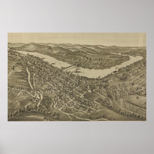 Vintage Pictorial Map of Morgantown WV 1897 Poster