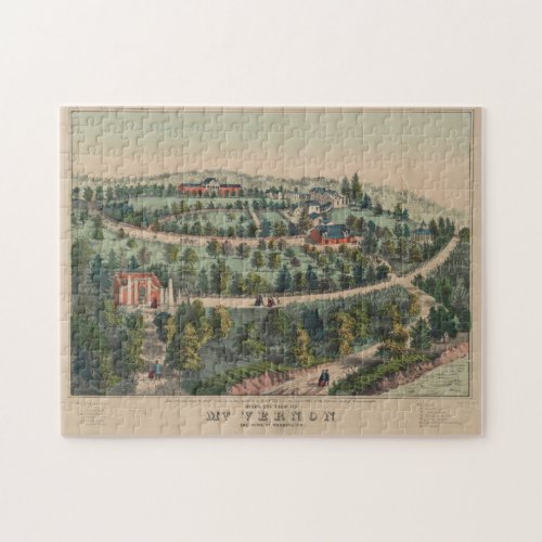 Vintage Pictorial Map of Mount Vernon VA 1859 Jigsaw Puzzle