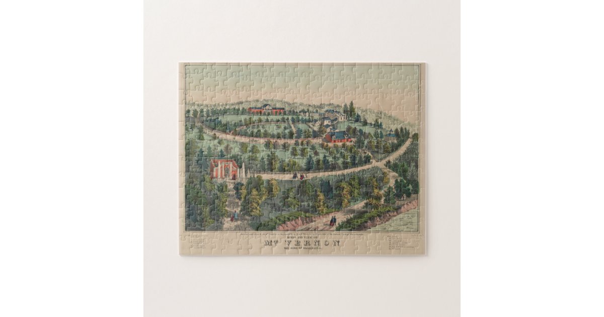 Vintage Pictorial Map of Mount Vernon VA (1859) Jigsaw Puzzle Zazzle