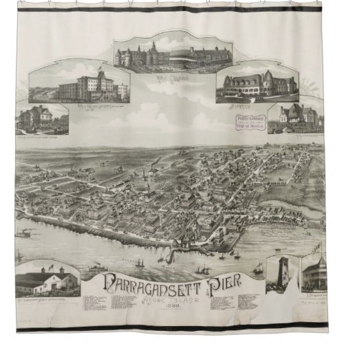 Vintage Pictorial Map of Narragansett RI 1888 Shower Curtain