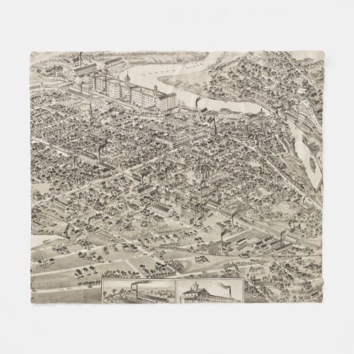 Vintage Pictorial Map of Nashua NH 1883 Fleece Blanket