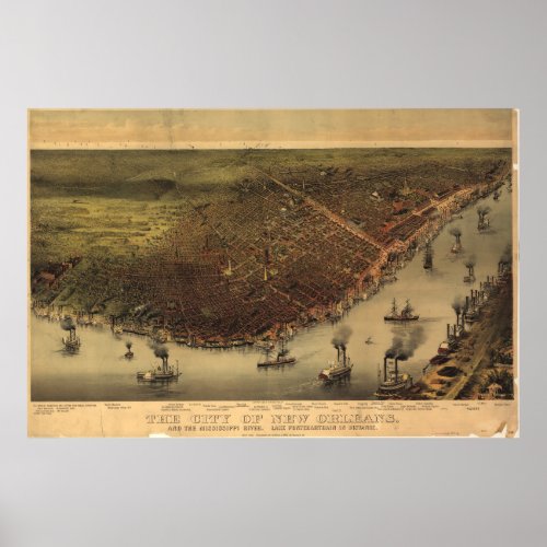 Vintage Pictorial Map of New Orleans 1885 Poster
