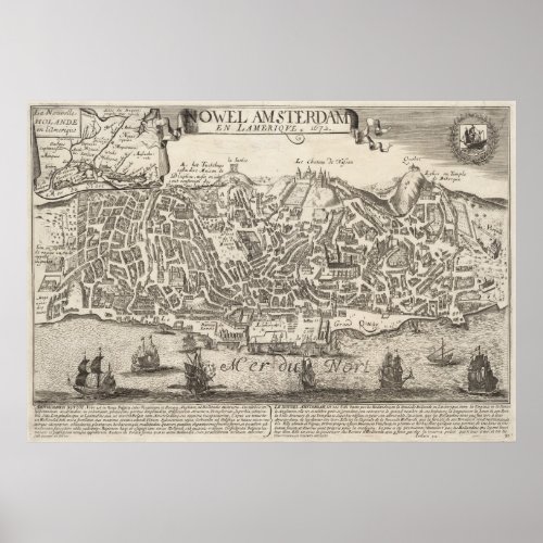 Vintage Pictorial Map of New York City 1672 Poster