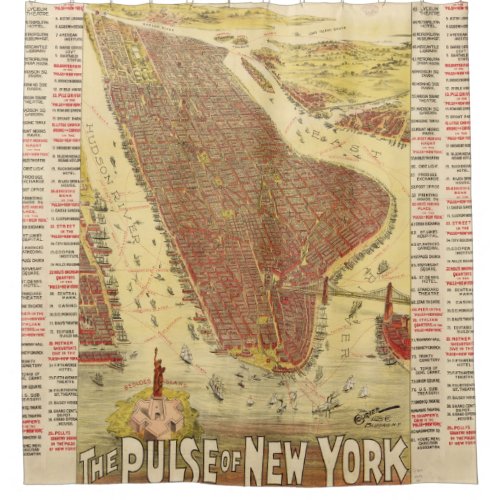 Vintage Pictorial Map of New york City 1891 Shower Curtain