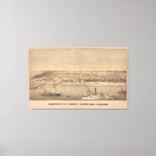 Vintage Pictorial Map of Newport News VA 1862 Canvas Print