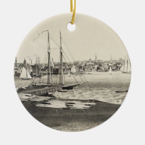 Vintage Pictorial Map of Newport RI 1860 Ceramic Ornament