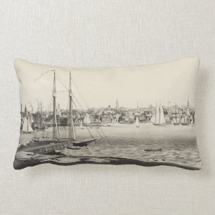 Vintage Pictorial Map of Newport RI (1860) Lumbar Pillow