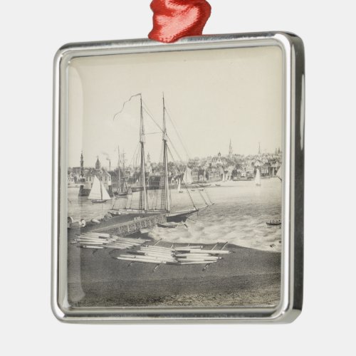 Vintage Pictorial Map of Newport RI 1860 Metal Ornament