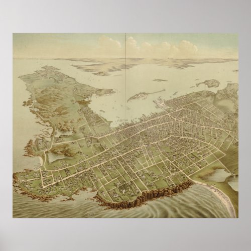Vintage Pictorial Map of Newport RI 1878 Poster