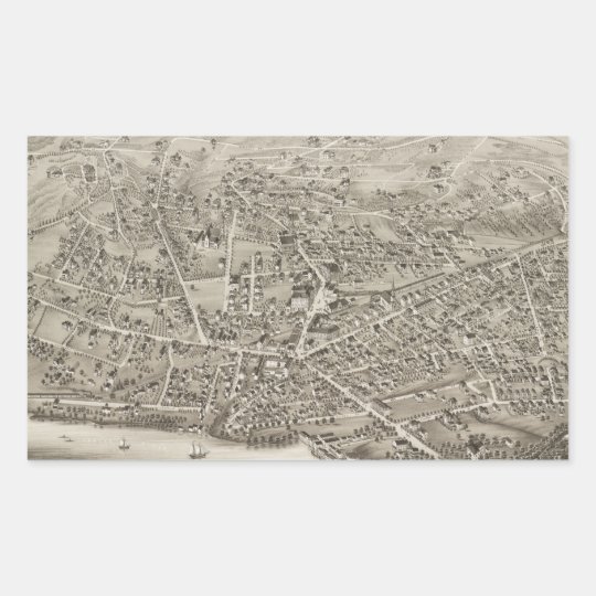 Vintage Pictorial Map of Newton MA (1878) Rectangular Sticker