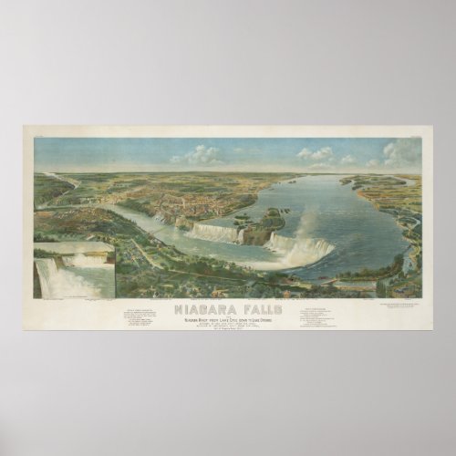 Vintage Pictorial Map of Niagara Falls NY 1893 Poster