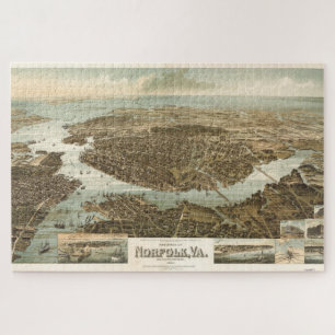 Vintage Pictorial Map of Norfolk Virginia (1892) Jigsaw Puzzle