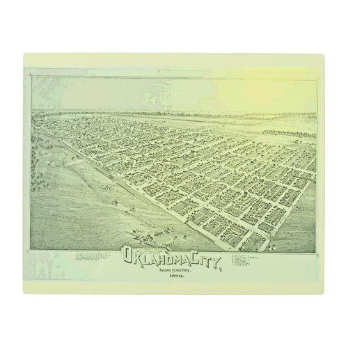 Vintage Pictorial Map of Oklahoma City in 1890 Metal Print