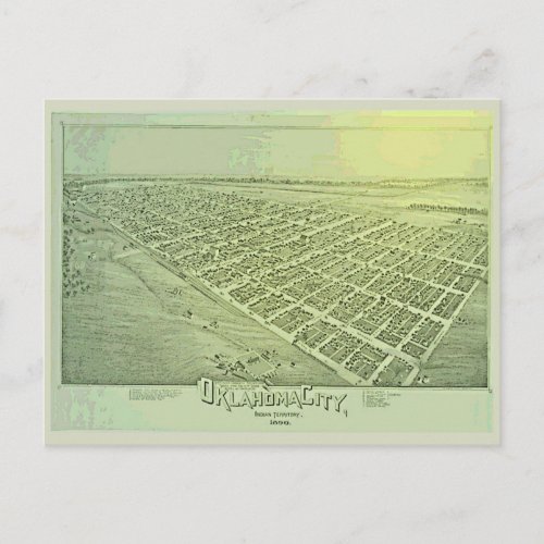 Vintage Pictorial Map of Oklahoma City in 1890 Postcard