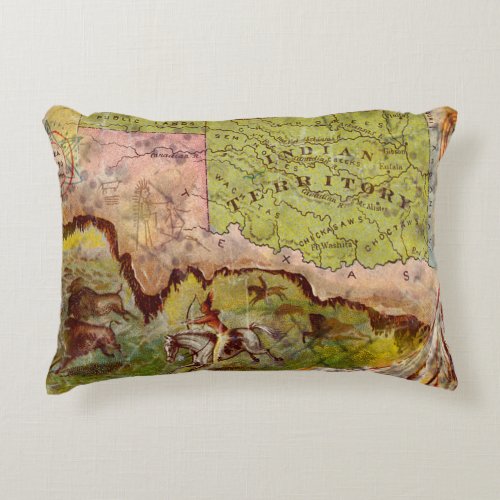 Vintage Pictorial Map of Oklahoma Indian Territory Accent Pillow