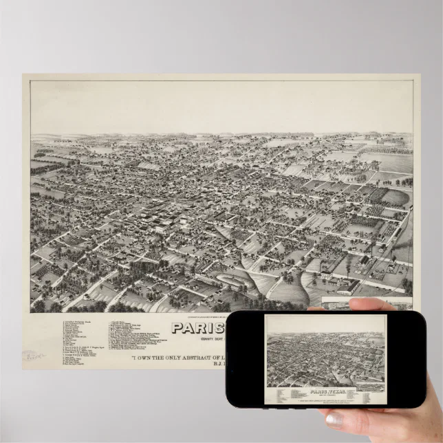 Vintage pictorial map of paris texas 1885 poster zazzle
