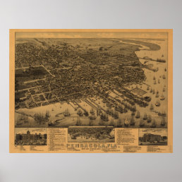 Vintage Pictorial Map of Pensacola (1885) Poster