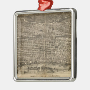 Vintage Pictorial Map of Philadelphia (1872) Metal Ornament