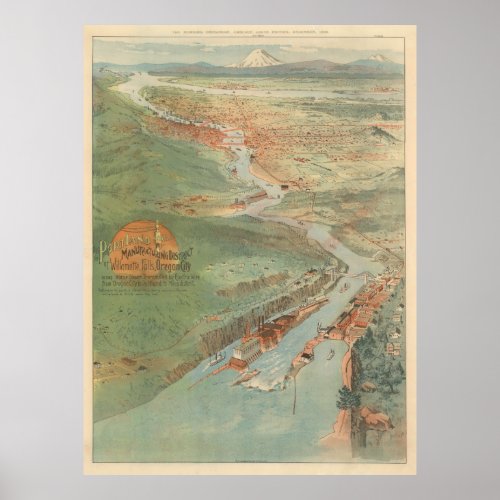 Vintage Pictorial Map of Portland OR 1896 Poster