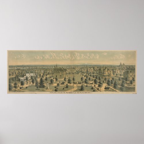 Vintage Pictorial Map of Portland Oregon 1888 Poster