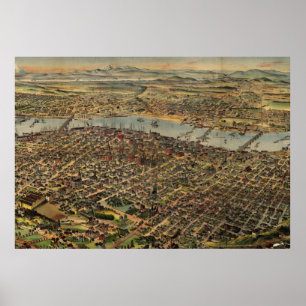 Vintage Pictorial Map of Portland Oregon (1890) Poster