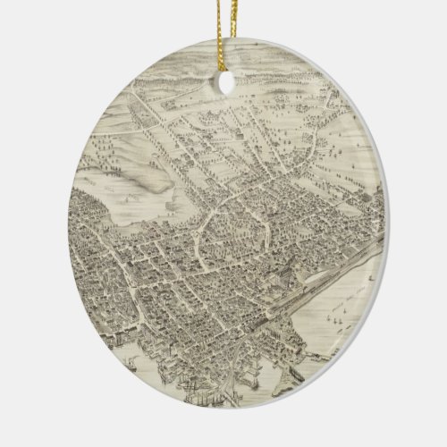 Vintage Pictorial Map of Portsmouth NH 1877 Ceramic Ornament