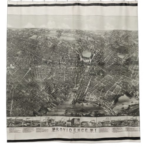 Vintage Pictorial Map of Providence RI 1882 Shower Curtain