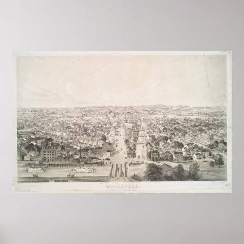 Vintage Pictorial Map of Rochester NY 1854 Poster