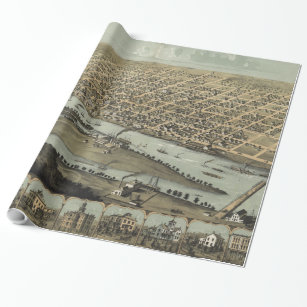 Vintage Pictorial Map of Saginaw Michigan (1867) Wrapping Paper