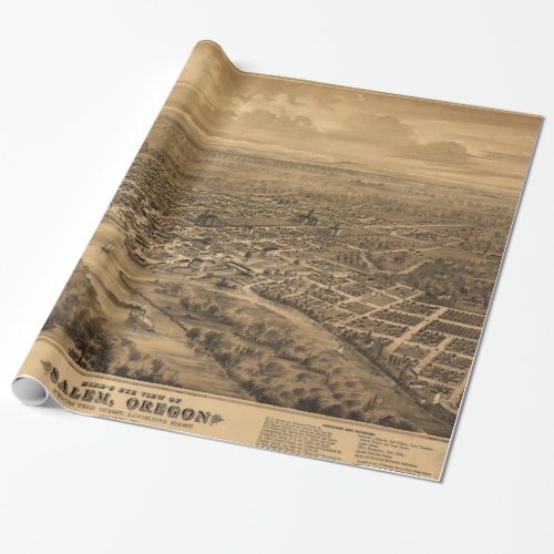 Vintage Pictorial Map of Salem Oregon 1876 Wrapping Paper