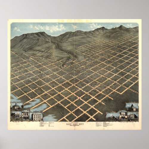 Vintage Pictorial Map of Salt Lake City 1870 Poster