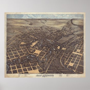 Vintage Pictorial Map Of San Antonio Tx (1873) Poster by Alleycatshirts at Zazzle