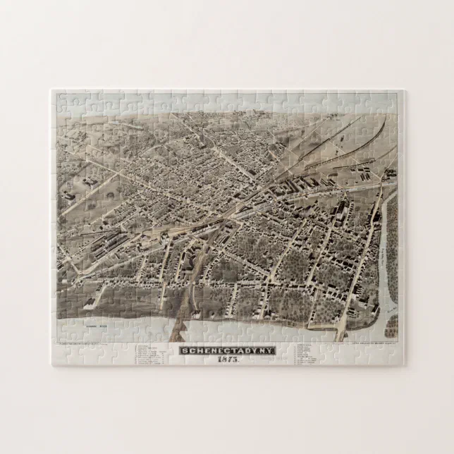 Vintage Pictorial Map of Schenectady NY (1875) Jigsaw Puzzle Zazzle