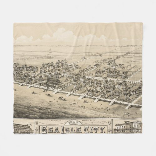 Vintage Pictorial Map of Sea Isle City NJ 1885 Fleece Blanket