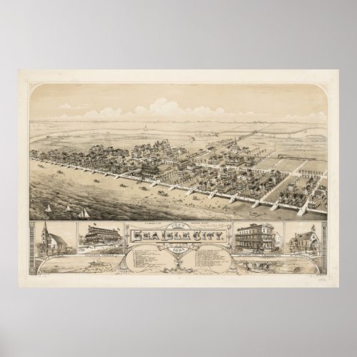 Vintage Pictorial Map of Sea Isle City NJ 1885 Poster