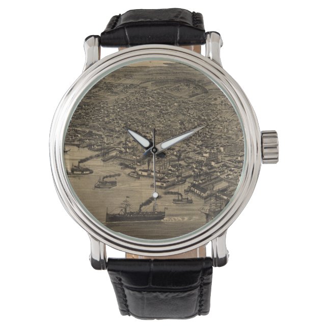 Vintage Pictorial Map of Seattle (1884) Watch (Front)