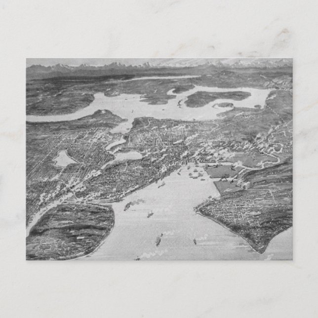 Vintage Pictorial Map of Seattle (1908) Postcard (Front)