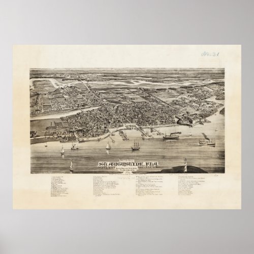 Vintage Pictorial Map of St Augustine FL 1885 Poster