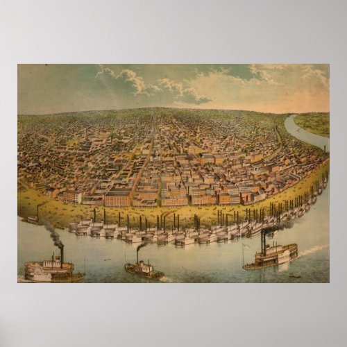 Vintage Pictorial Map of St Louis 1859 Poster