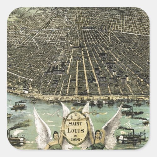 Vintage Pictorial Map of St Louis 1896 Square Sticker