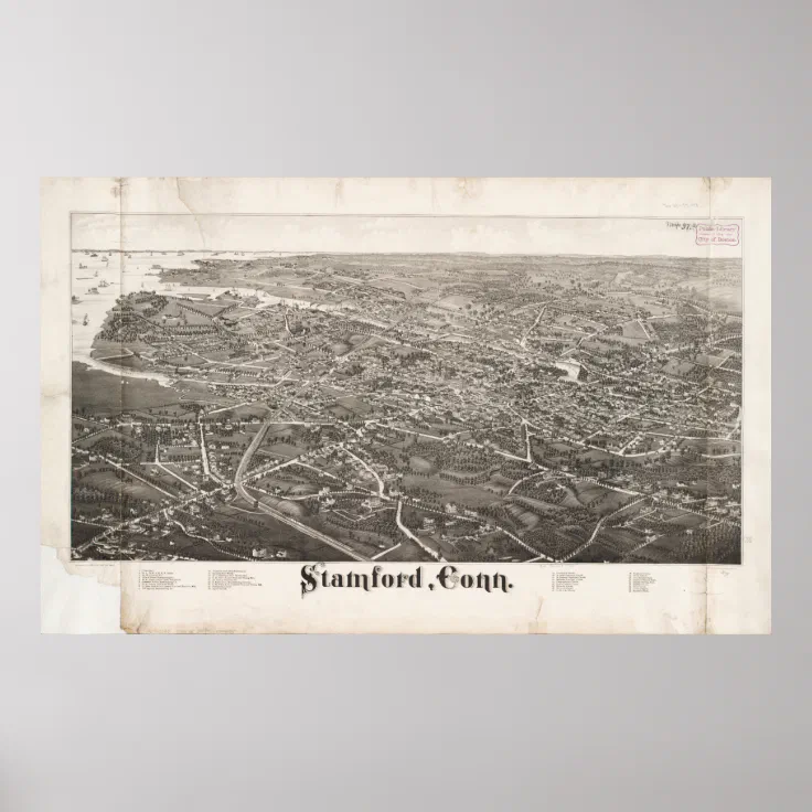Vintage Pictorial Map of Stamford CT (1883) Poster | Zazzle