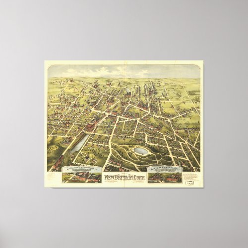 Vintage Pictorial Map of Taunton MA 1875 Canvas Print